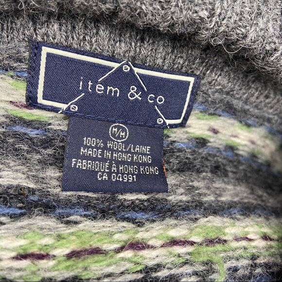 Vintage Item & Co 100% Wool Cardigan Green and Grey (M) - Picture 5 of 5